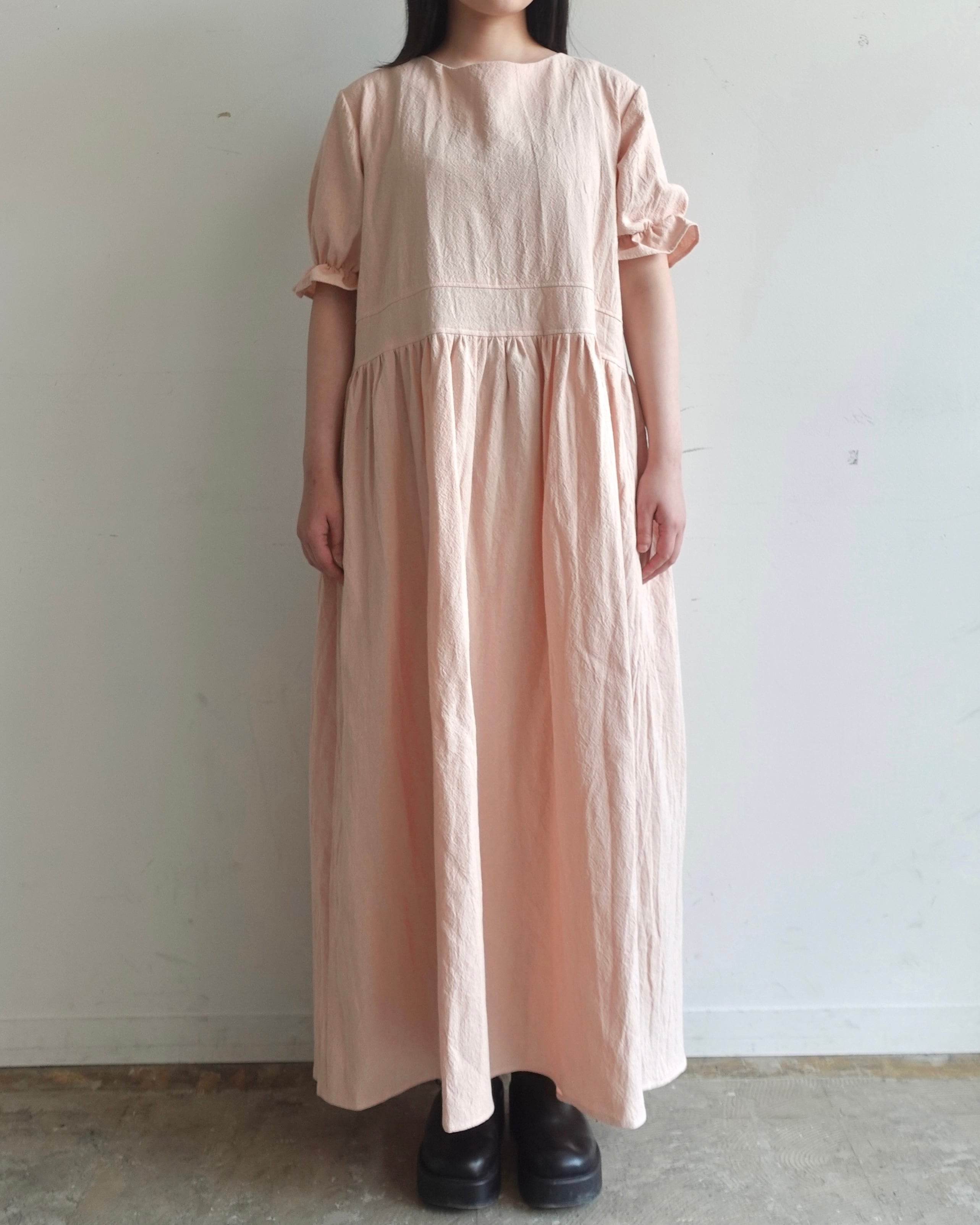 washed cotton linen back ribbon dress / pink