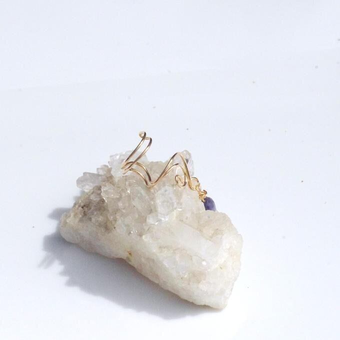 【一点物】✦⋆.すみれの花咲く頃⋆.アイオライトティアドロップシェイプイヤーカフ⋆.·サージカルステンレス⋆.·✦