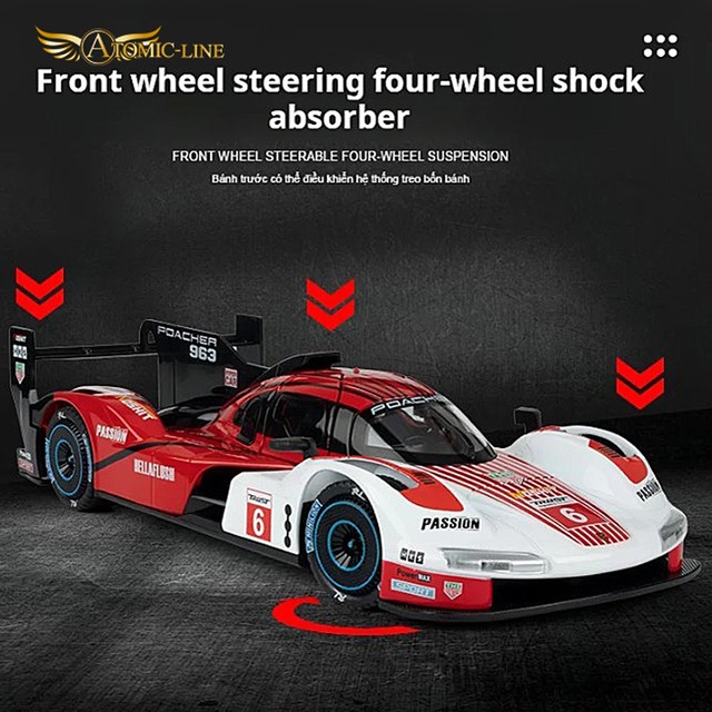 ポルシェ 963 LMDh ミニカー 1/22 全2色 ライト点灯 エンジンサウンド 合金モデル 模型 ジオラマ