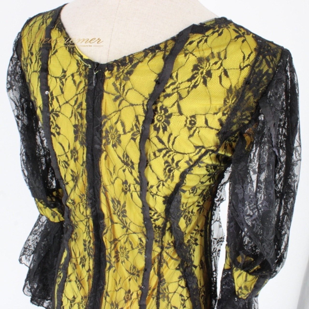 社交ダンス 衣装 スタンダード ドレス ワンピース パーティドレス un×Ⅱ 黄色 黒 ブラック系 イエロー系 レース 花柄 長袖 バイカラー ロングドレス パーティー ワンピース スパンコール 派手 おしゃれ エレガント フォーマル ダンス衣装 レディース ルームウェア きれいめ 大人可愛い 謝恩会 冠婚葬祭 旅行 結婚式 用途多様 お洒落 体型カバー セクシー 透け感 伸縮性