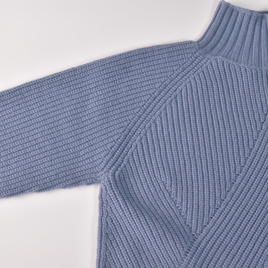Sarahwear サラウエア ランダム畦編みニット・ブルーグレイ メリノウールを使って畦編みの編地を変えたモダンニット【送料無料】