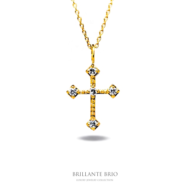【K18】5diamond cross necklace