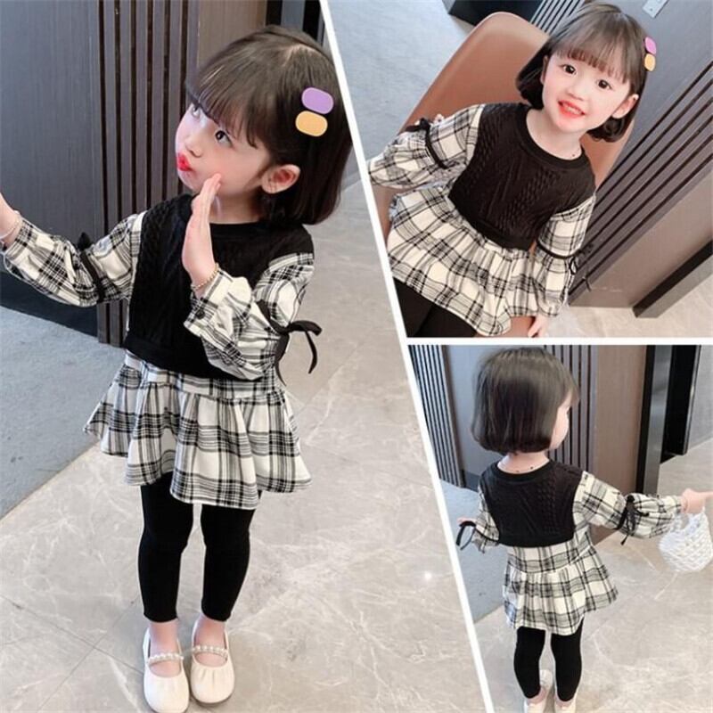 即納 チェックチュニック 7 15 長袖チュニック 女の子秋服 プチプラ海外子供服 Shiny 姉妹コーデ 可愛い女の子ファッション通販