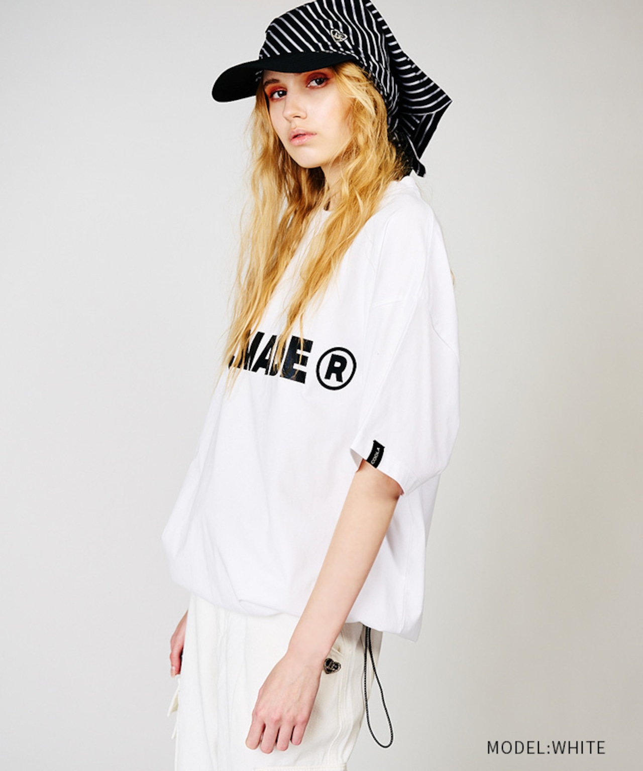 ロゴプリントドローコードルーズTシャツ (WHITE) CQ-48039