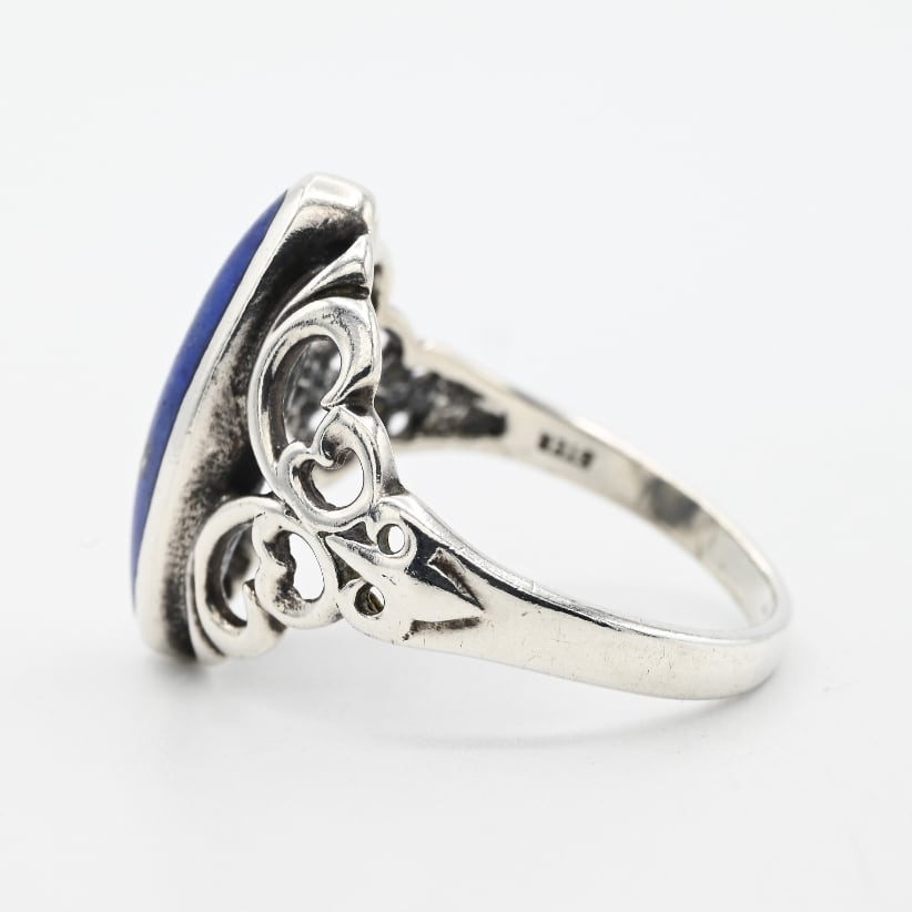 Lapis Lazuli Accent Graceful Open Work Ring #19.0 / Denmark