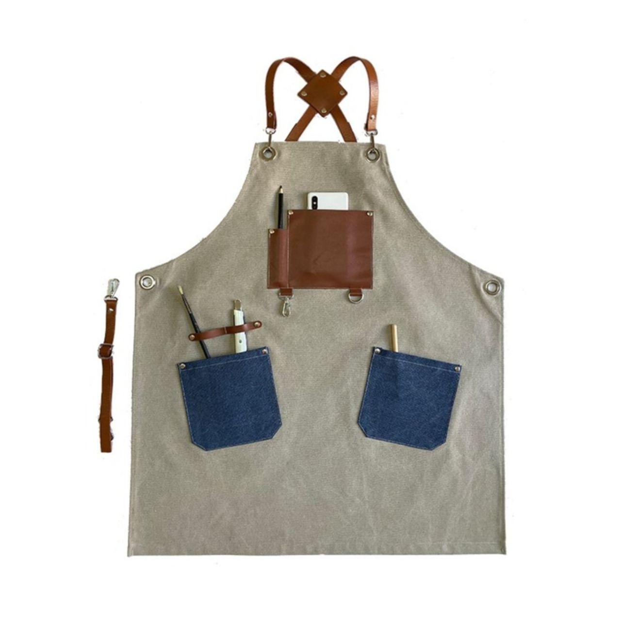 Cross strap apron canvas fabric ◇4color H0203