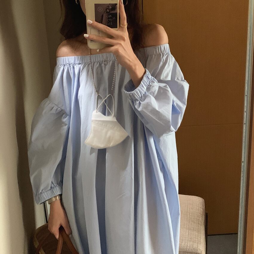 スリーブドレス サマールーズ薄手ブルーミディスカート 夏物 ビッグFスモールZ韓国29531157234