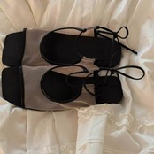 Mesh Open Toe Ribbon Flat Shoes F0371