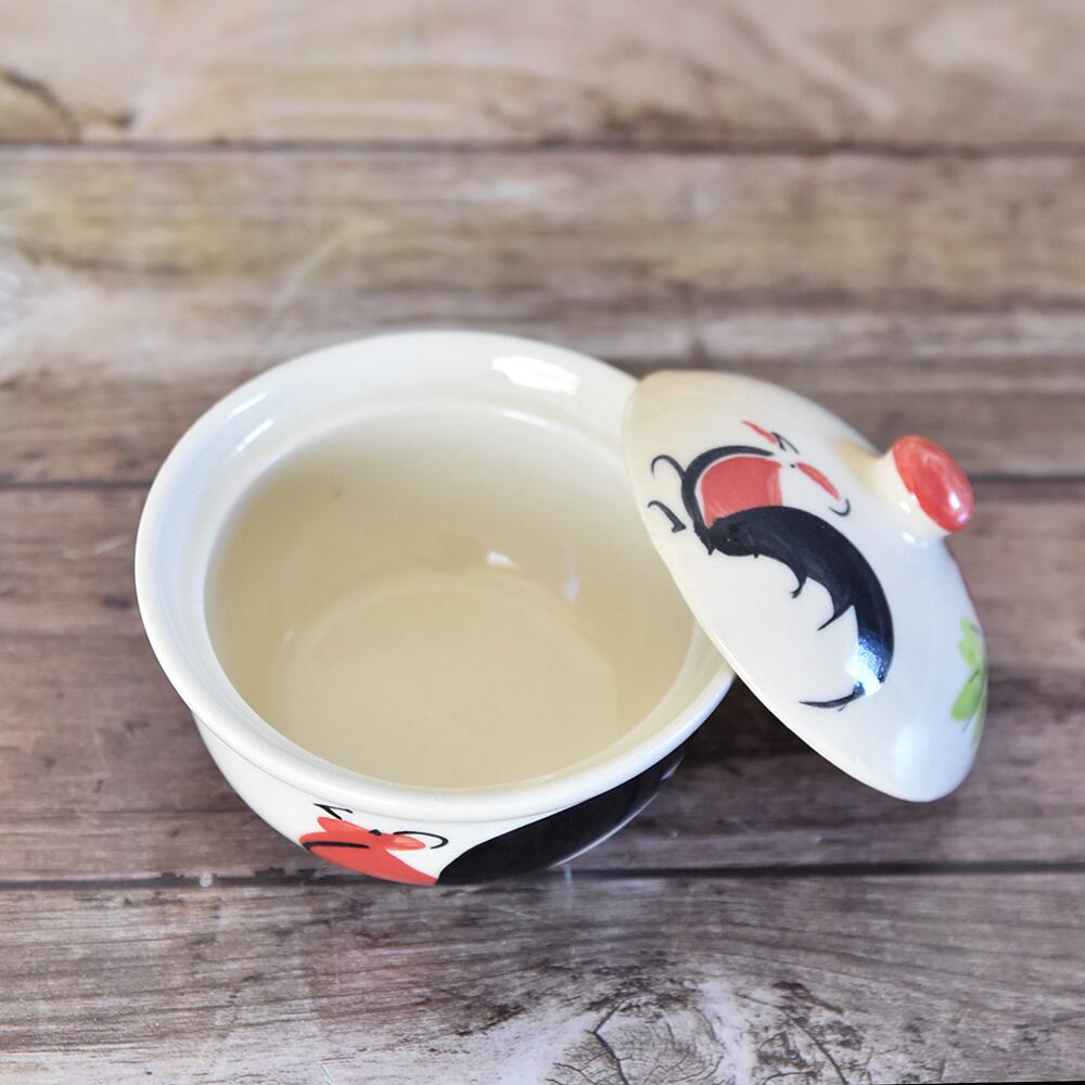 タイ ランパーン陶器 ニワトリ柄 蓋付きボウル （小鉢や薬味入れに） S