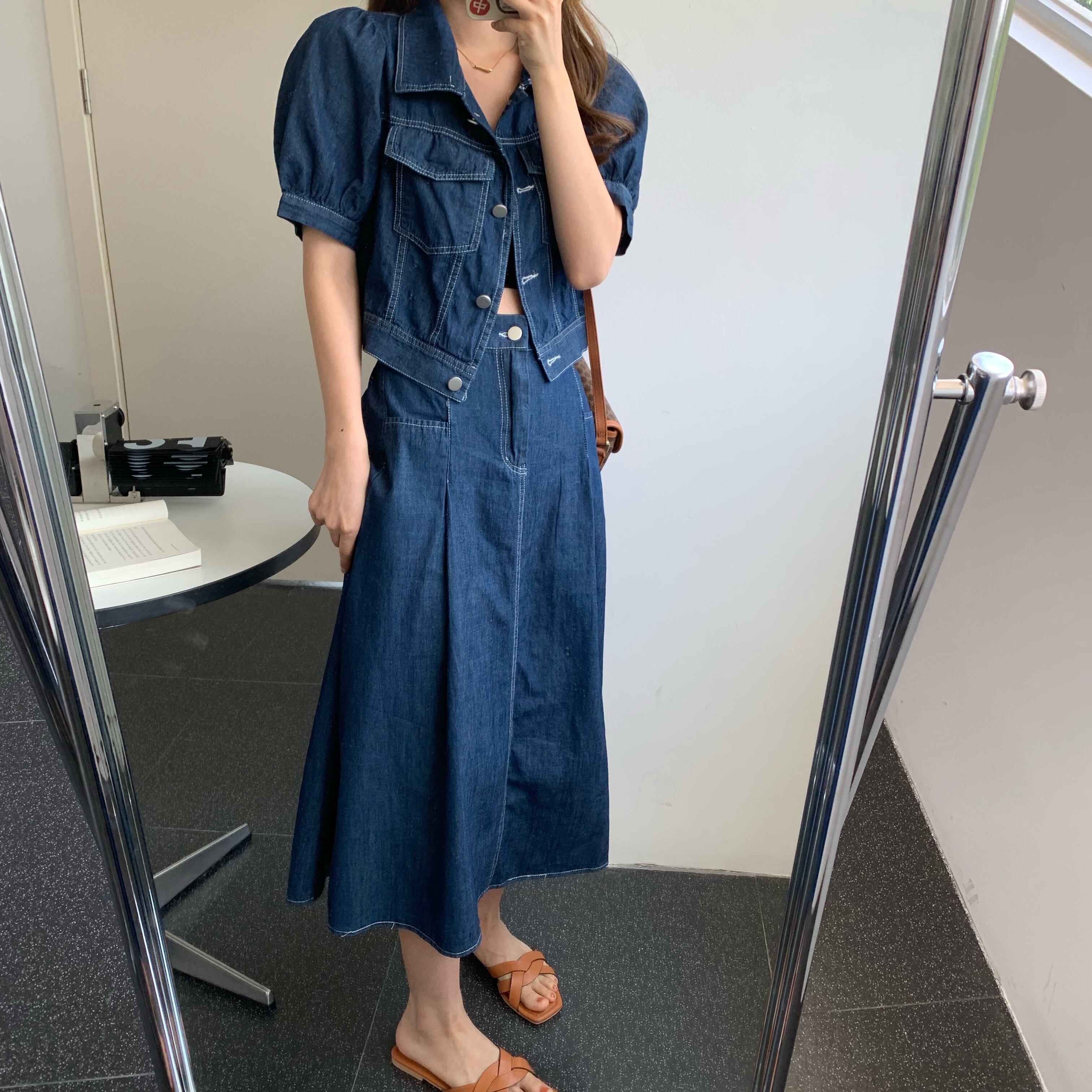 スリーブショートジャケット サマーウェストAラインスカート セット 夏物 ビッグFスモールZ韓国81018565104