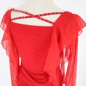 社交ダンス 衣装 スタンダード 上下セット ツーピース レッスンウェア パーティ衣装 Create-Sun クリエイトサン レッド系 赤 無地 派手 レッスン衣装 ダンスウェア 女性用 フィット感 ストレッチ コスチューム ラインストーン パーティー用 発表会用 大人用 おしゃれ おすすめ おゆうぎ会 楽器演奏用 ダンス服 インスタ映え 素材ポリエステル