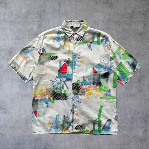 1980s〜 Hutspah All over print S/S cotton shirt 【高円寺店】