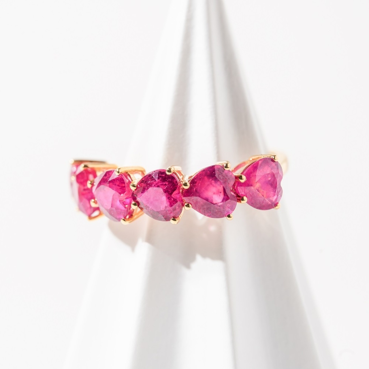 【K18 / 12号】ルビー ハート連 リング