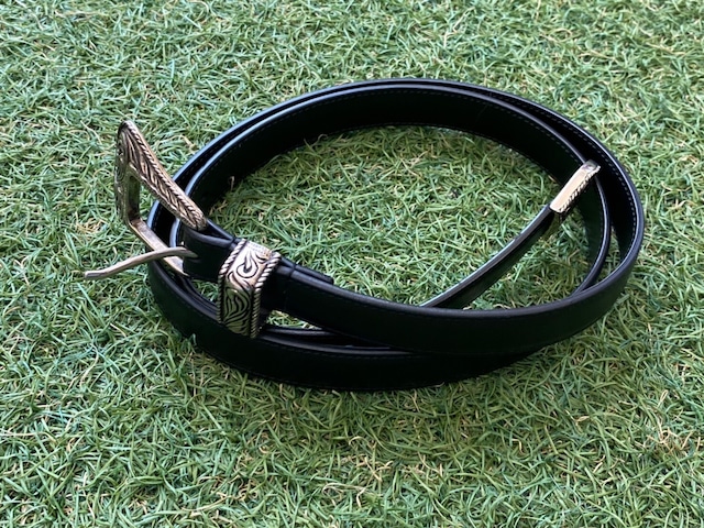 SAINT LAURENT PARIS WESTERN BUCKLE NARROW LEATHER BELT BLACK 85 029756