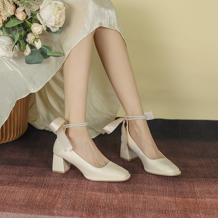 パールストラップパンプス Peplum