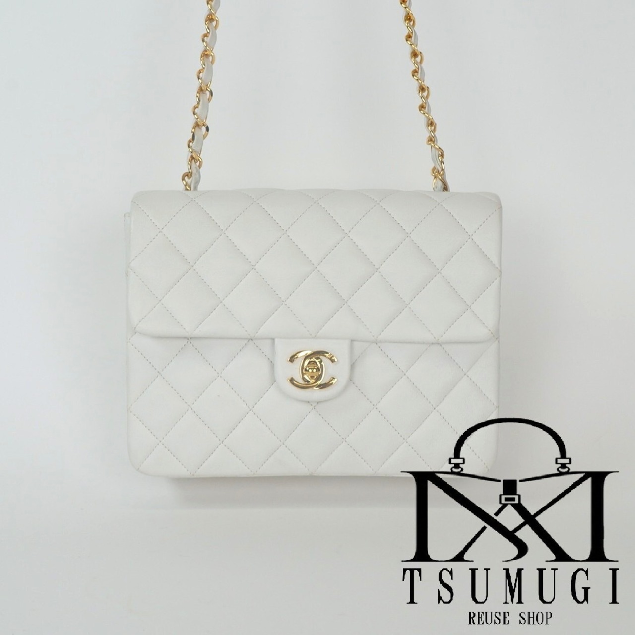 CHANEL シャネル ミニマトラッセ 20 ラムスキン シングルフラップ シングルチェーンバッグ ホワイト ゴールド金具 2番台
