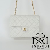 CHANEL シャネル ミニマトラッセ 20 ラムスキン シングルフラップ シングルチェーンバッグ ホワイト ゴールド金具 2番台