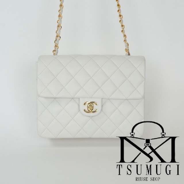 CHANEL シャネル ミニマトラッセ 20 ラムスキン シングルフラップ シングルチェーンバッグ ホワイト ゴールド金具 2番台