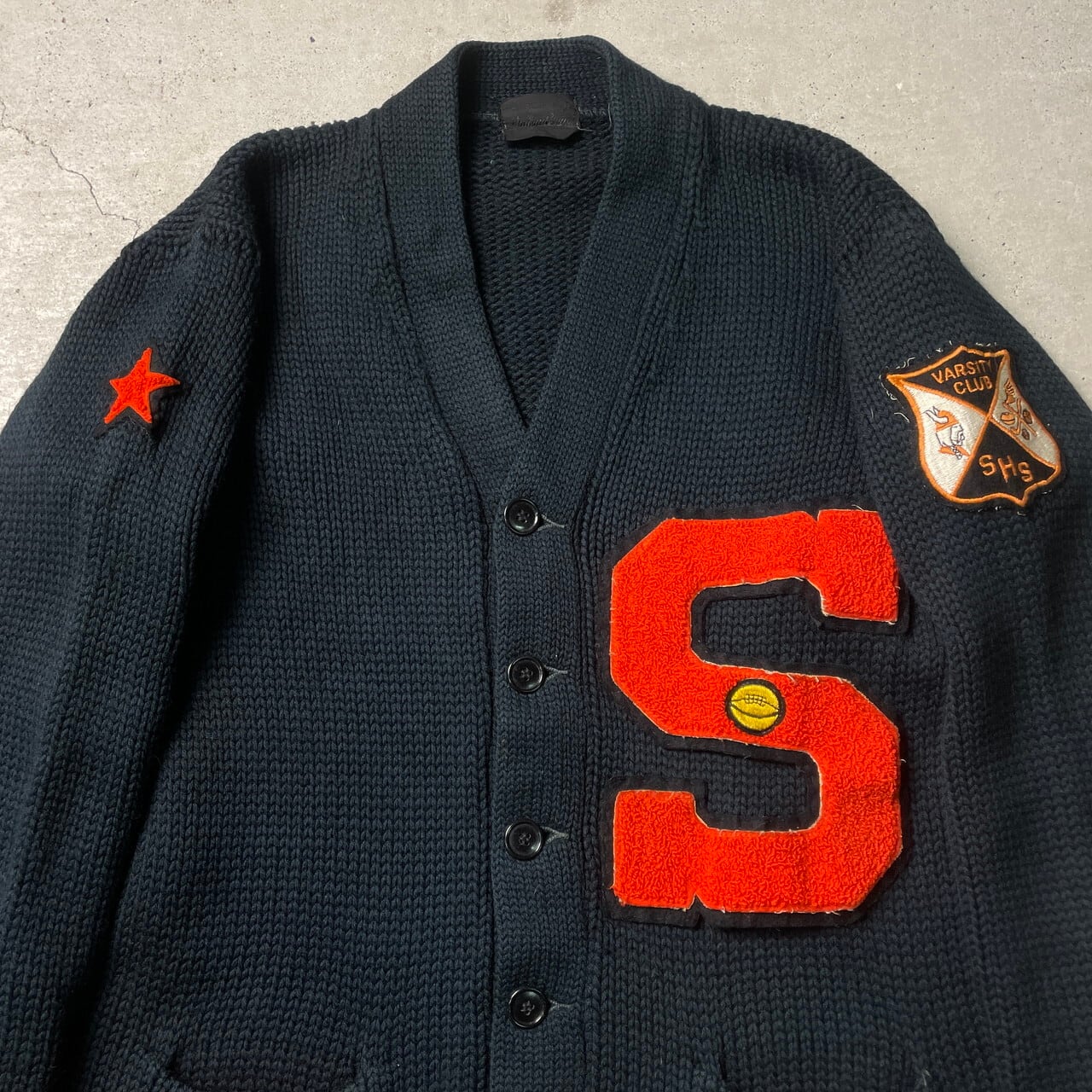 50年代 IndianBrand ウール レタードカーディガン ワッペン カレッジ 