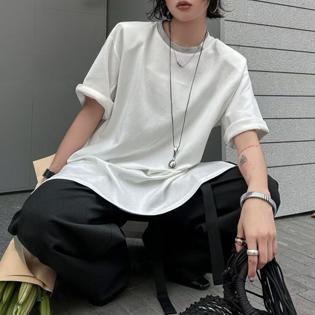 Bicolor Neck T-shirt 01222