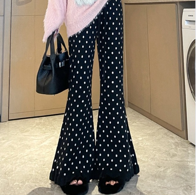 Polka dot knit flared pants(CF168)