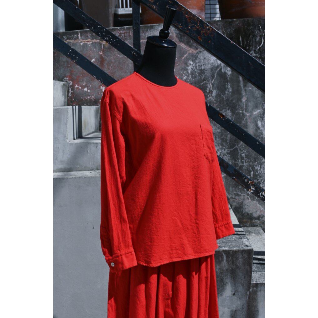 【美品】ゴーシュ 50/1オーガニックツイル クルーネックプルオーバーブラウス ゴーシュ 50/1オーガニックツイル クルーネックブラウス - gre