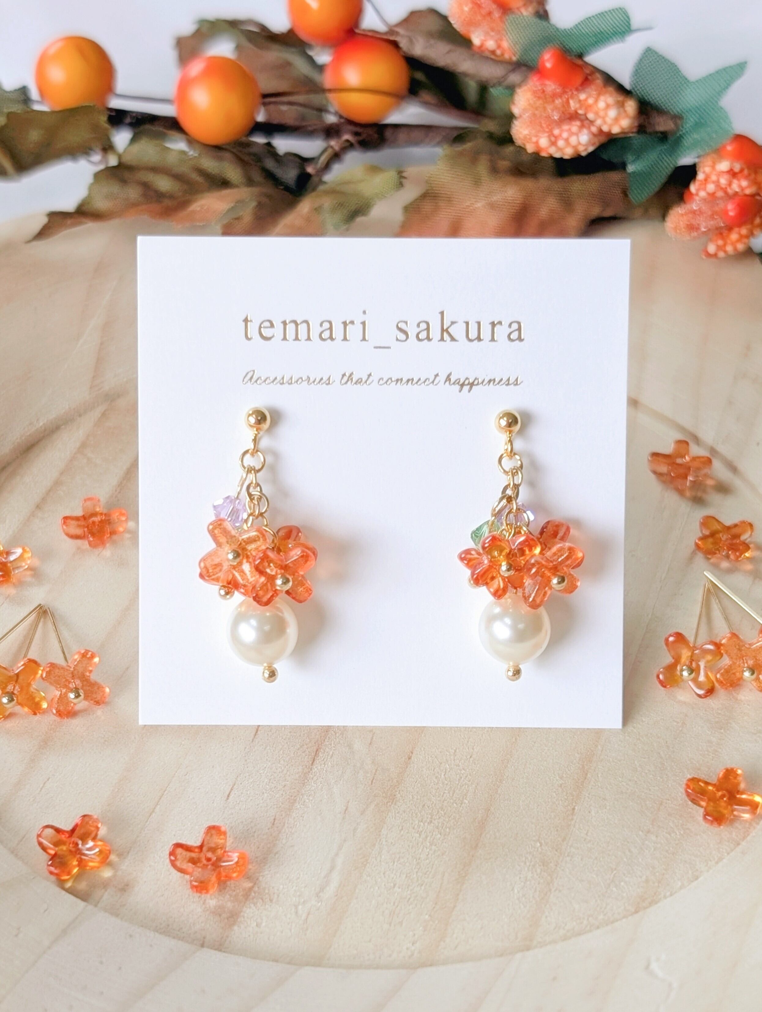 金木犀 アクセサリー ショート パール ガラスビーズ