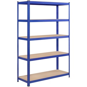 【在庫処分】Yaheetech スチールラック キッチンラック 120x45x180cm 5段 オープンシェルフ メタルラック 収納棚 ステンレスラック 高さ調節可 防サビ加工 ネジなし 組立簡単 幅120 耐荷重875kg キッチン 物置 倉庫 ガレージ 手袋付き 青 ブルー