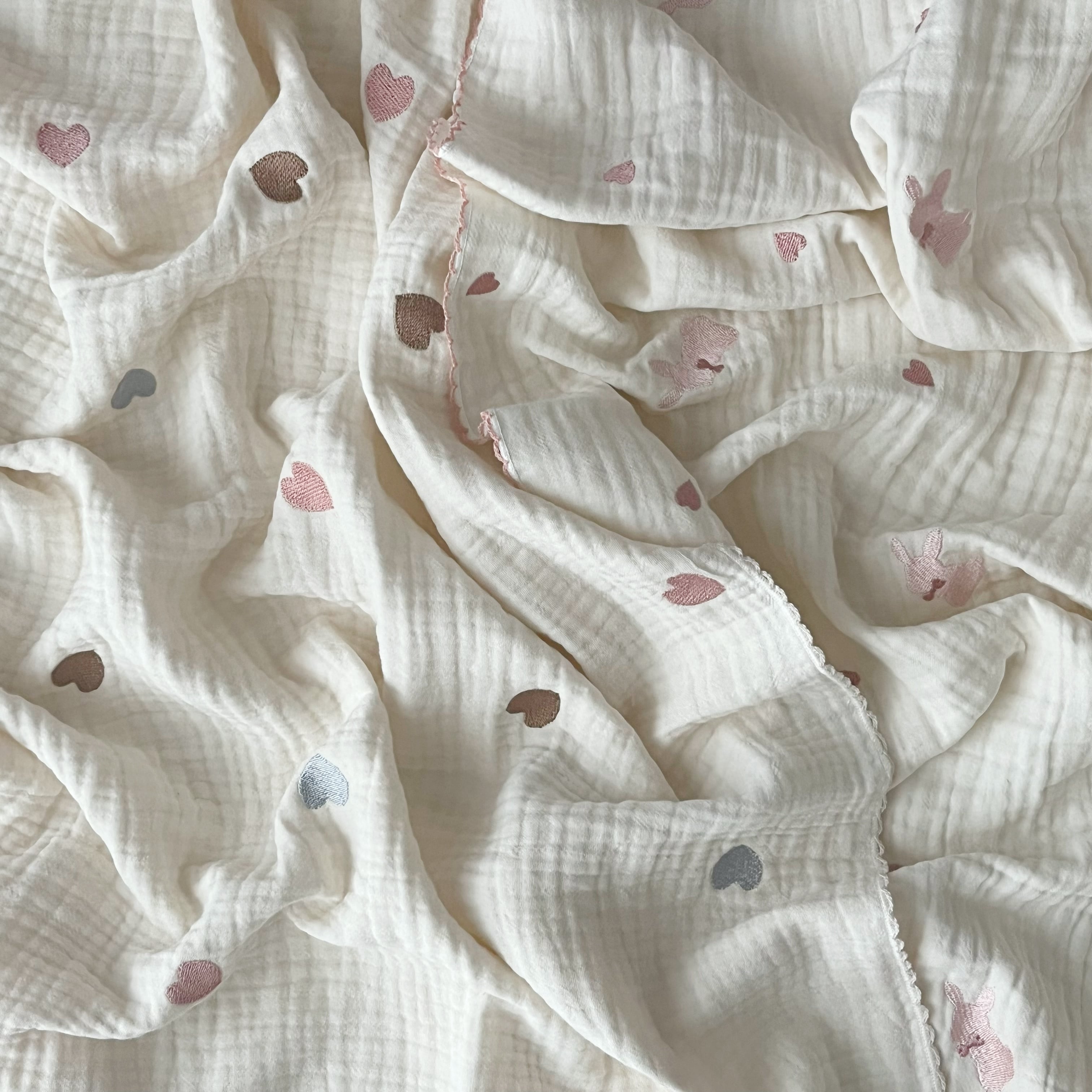 ハート刺繍ガーゼブランケットSサイズ | イブル&Baby Fabric LilyBlanc