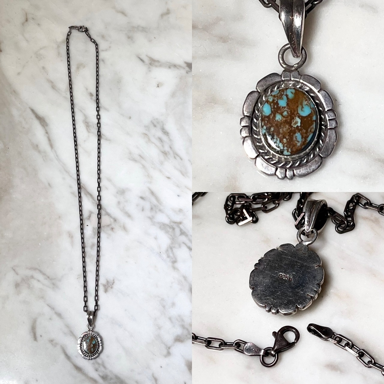 vintage silver navajo style necklace set with turquoise