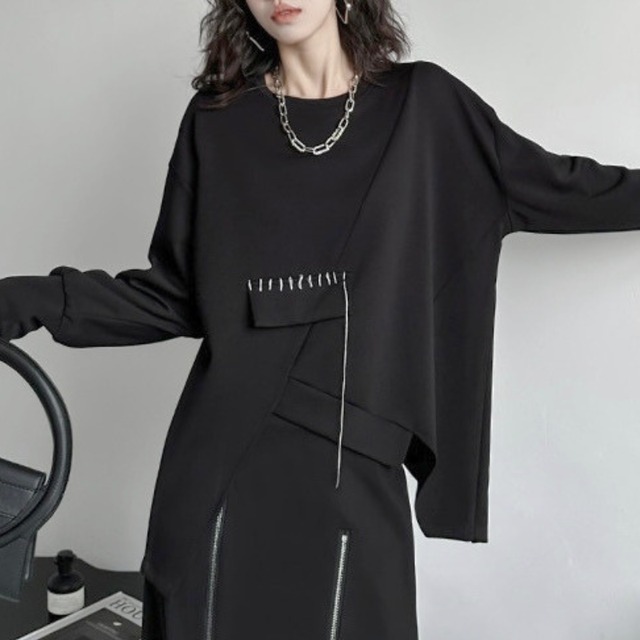 Asymmetrical stitch layered pullover C1622
