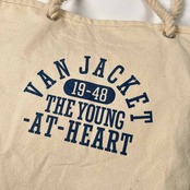 VAN JAC ヴァンヂャケット プリント 幌布 キャンバス トートバッグ /鞄/持ち手ロープ/生成り