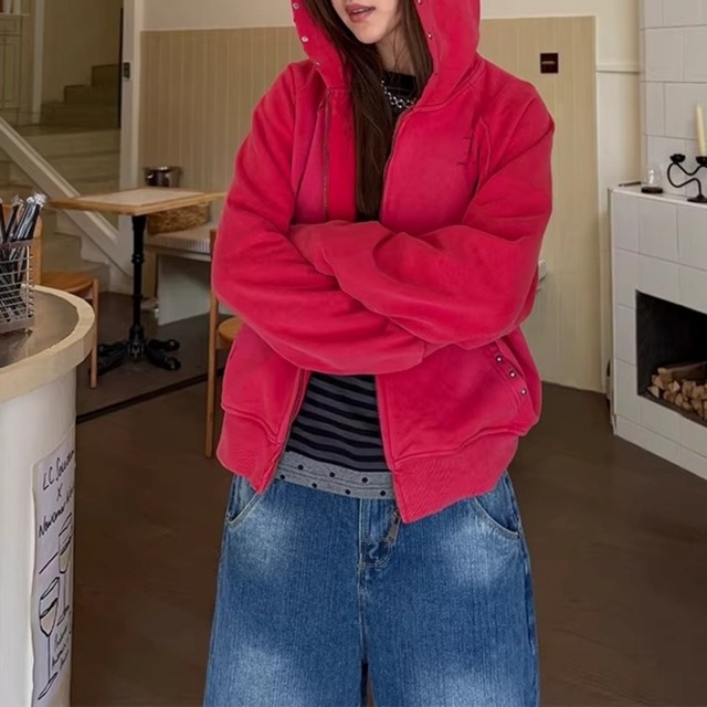 ダメージデザインスタッズジップフーディー 2col   R01829