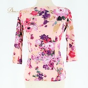 社交ダンス 衣装 トップス ブラウス ピンク系 チャコットロイヤルダンス Chacott ROYAL DANCE 茶 白 花柄 レッスン 練習 ストレッチ 伸縮 上品 かわいい 日本製 パーティー ブラウン系 ホワイト系