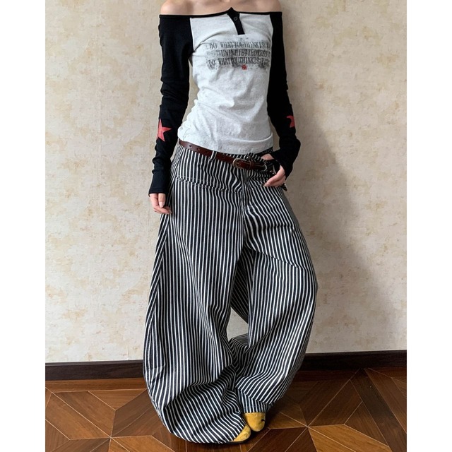 ヴィンテージフルレングスストライプワイドカーゴパンツ 1col   R01879