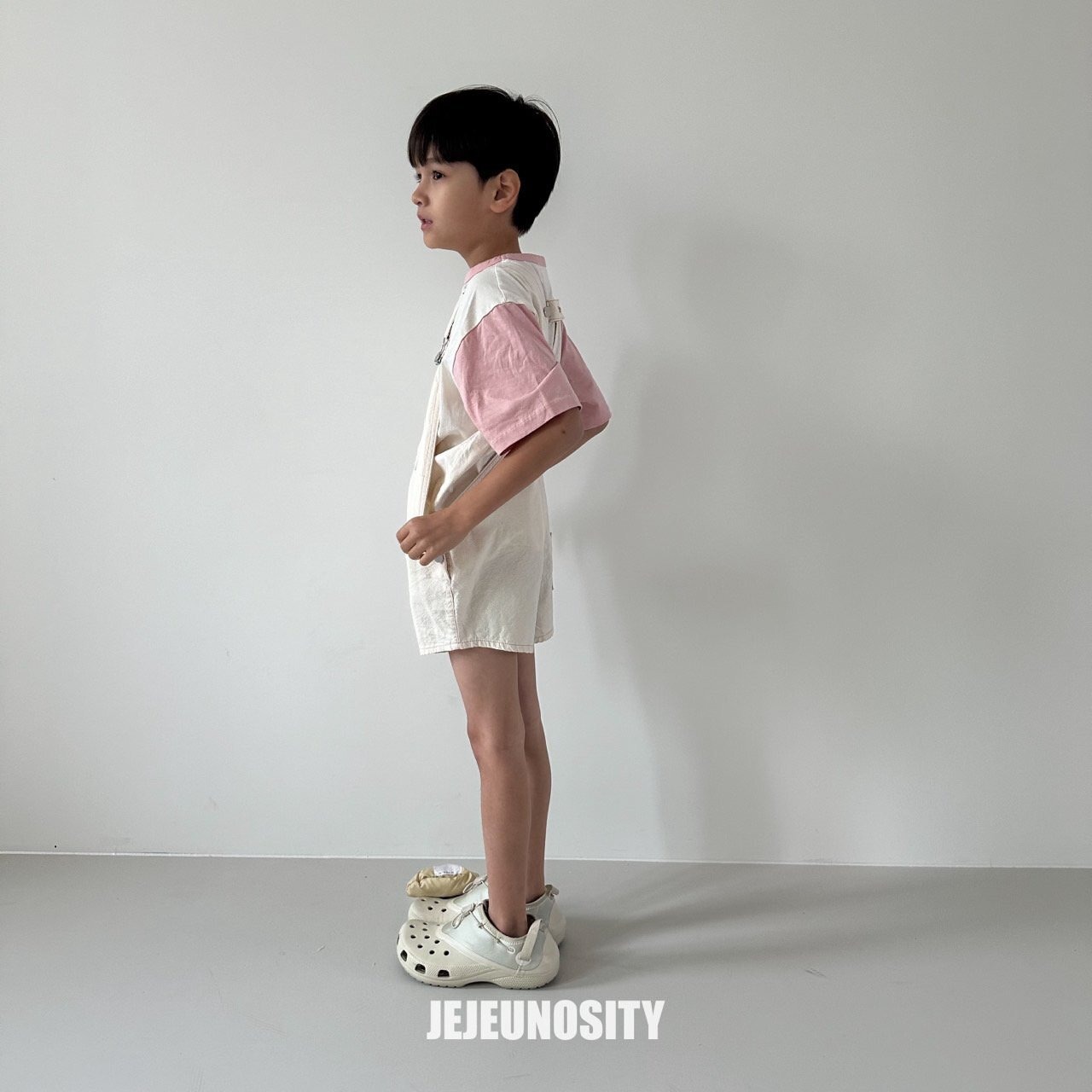【jejeunosity】サマーバージョン！コットンベリーショートオーバーオール サロペット クリーム 90〜120cm 240703 - 3
