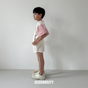 【jejeunosity】サマーバージョン！コットンベリーショートオーバーオール サロペット クリーム 90〜120cm 240703