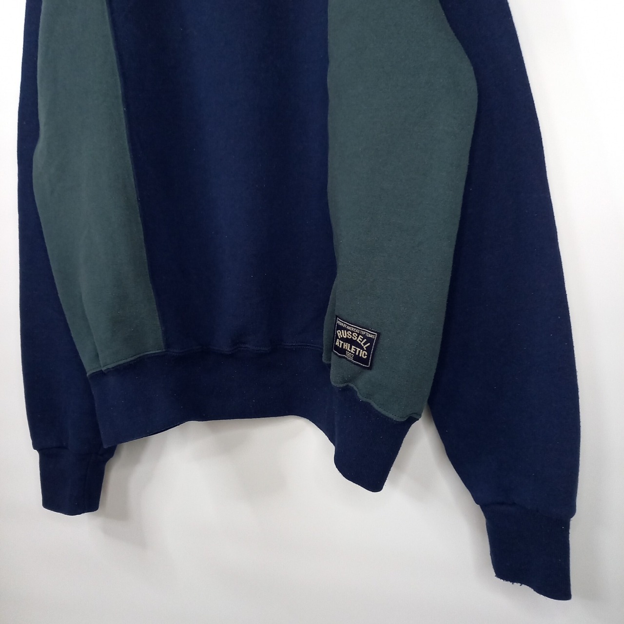 90s　アメリカ製　ラッセル　スウェット　トレーナー　ストライプ　ネイビー　グリーン　M