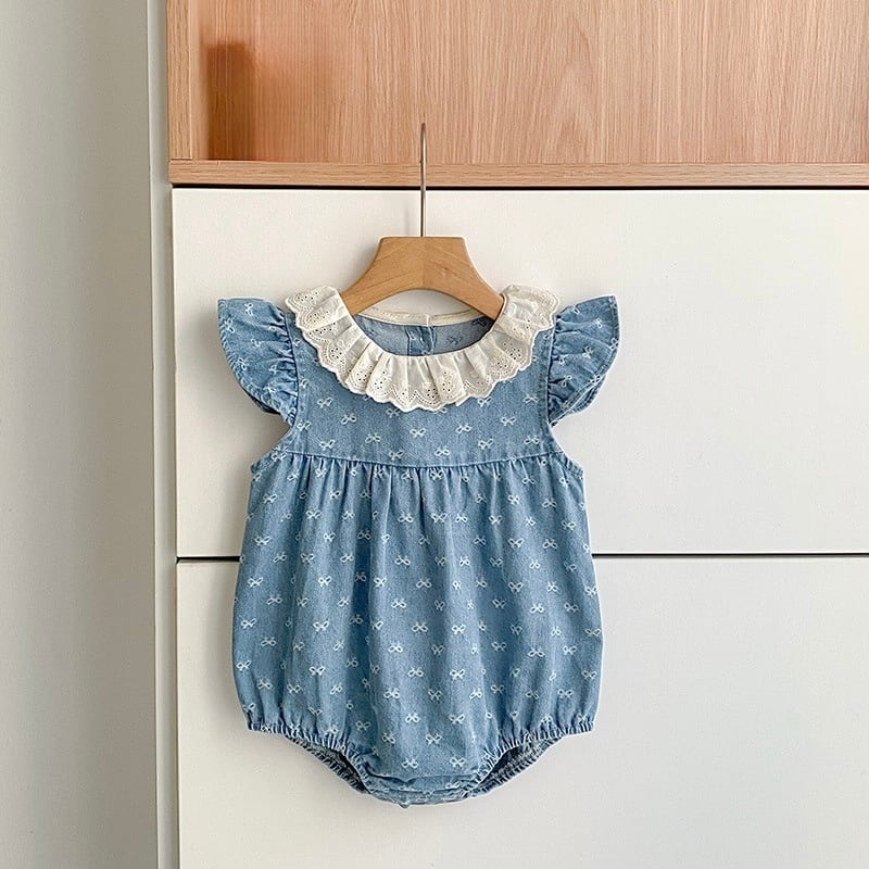 ribbon race denim rompers