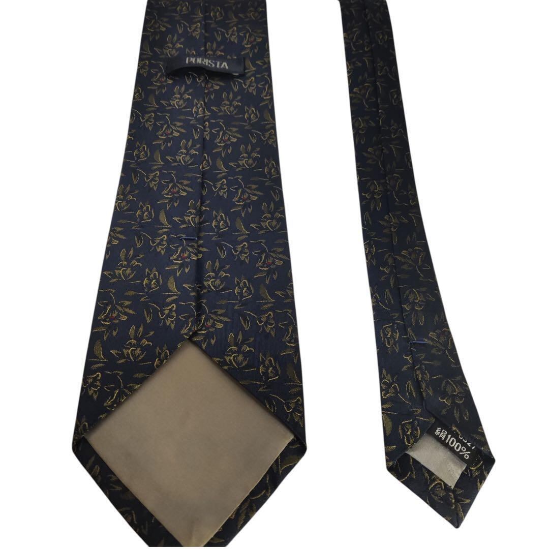 PORISTAネイビー 花柄 シルクネクタイ | KAGO Aluk online shop