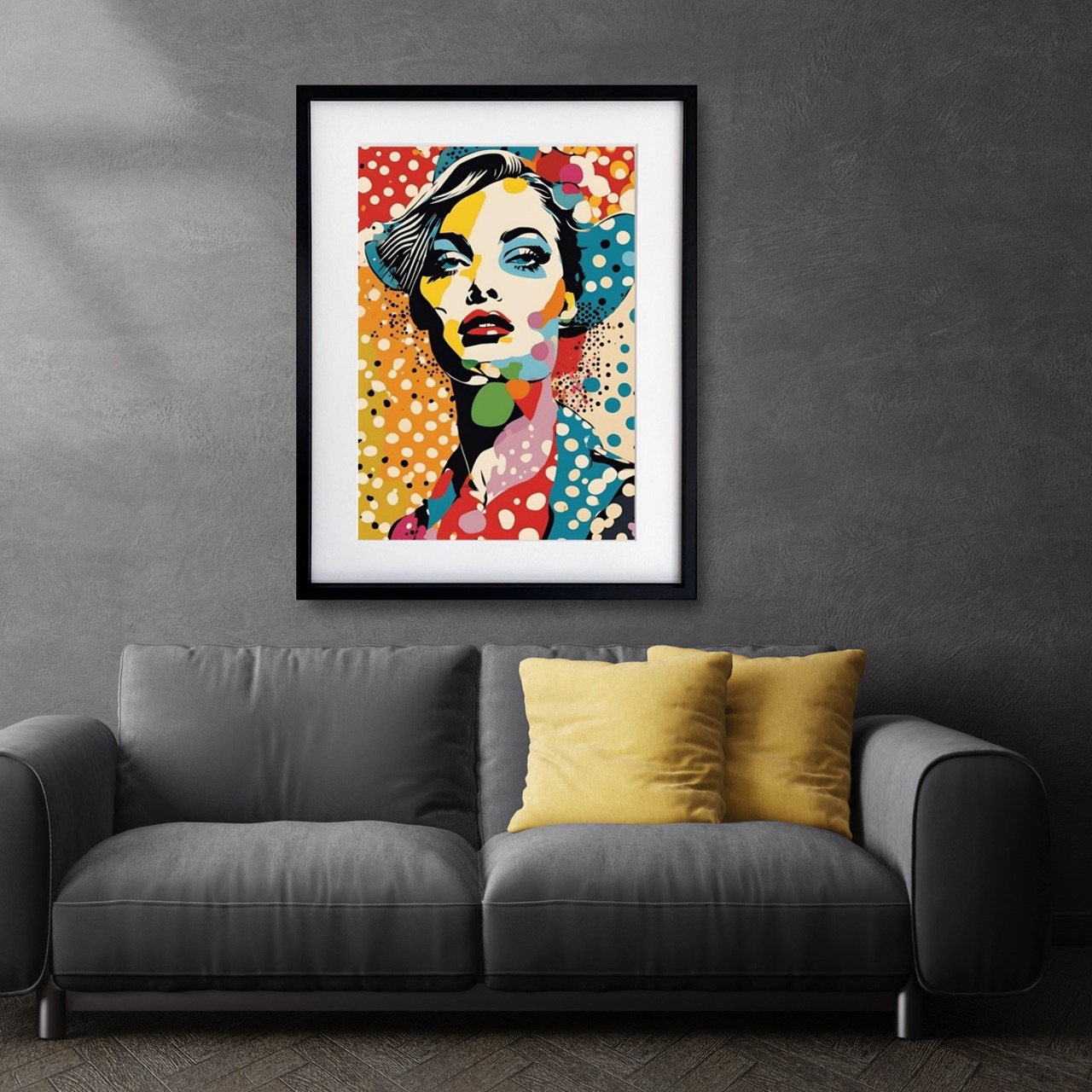 Polka Queen 彩色とドットの女王｜ビビッドカラーが躍動する女性ポートレートアートポスター｜レトロポップに映えるモダンインテリアA4ポスター