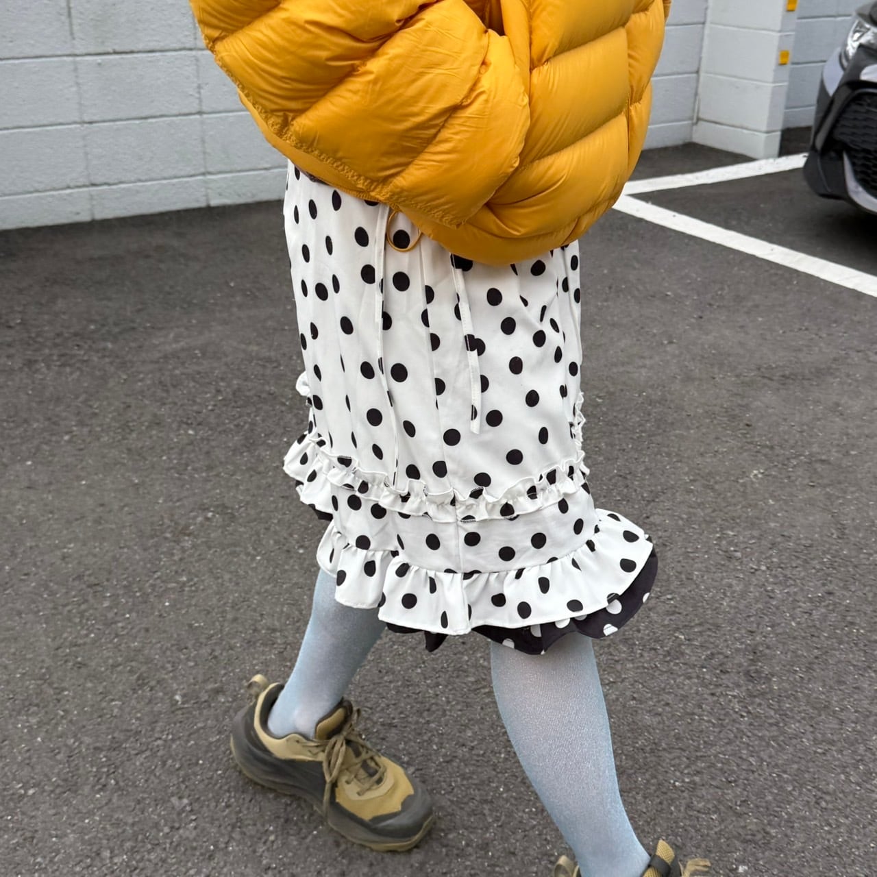 ドット柄ひざ丈フレアスカート_LN03694