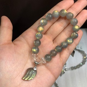 R2 ラブラドライトー羽ーデザインブレスレット