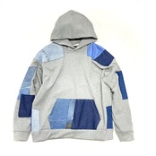 【 hoodie14】 Remake Hoodie gray × denim