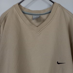 ナイキ　Vネック　スウェット　トレーナー　プルオーバー　裏起毛　ベージュ　L