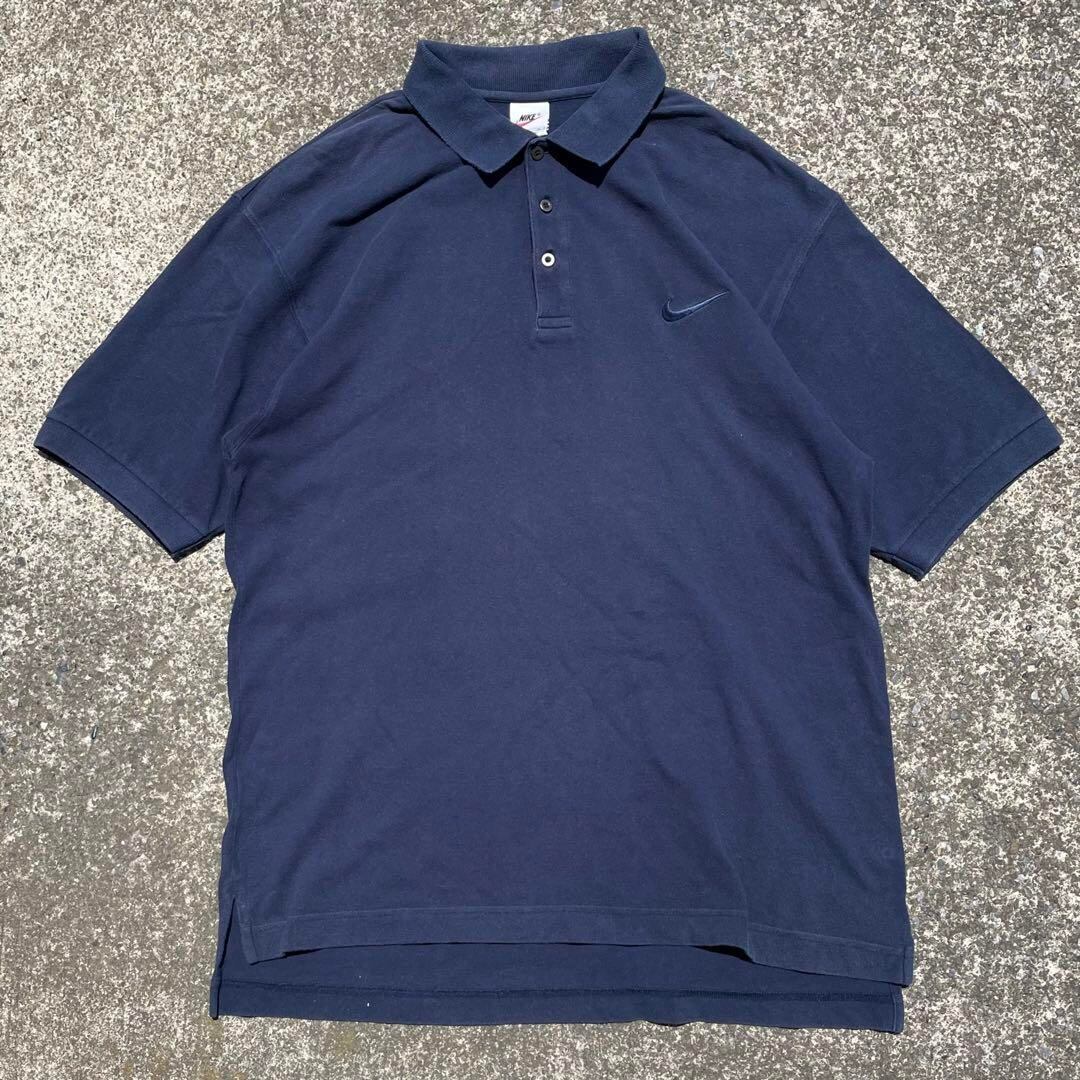 【Mサイズ】90's NIKE ロゴ刺繍 厚手生地 大きめサイズ 古着 ポロシャツ 経年◎