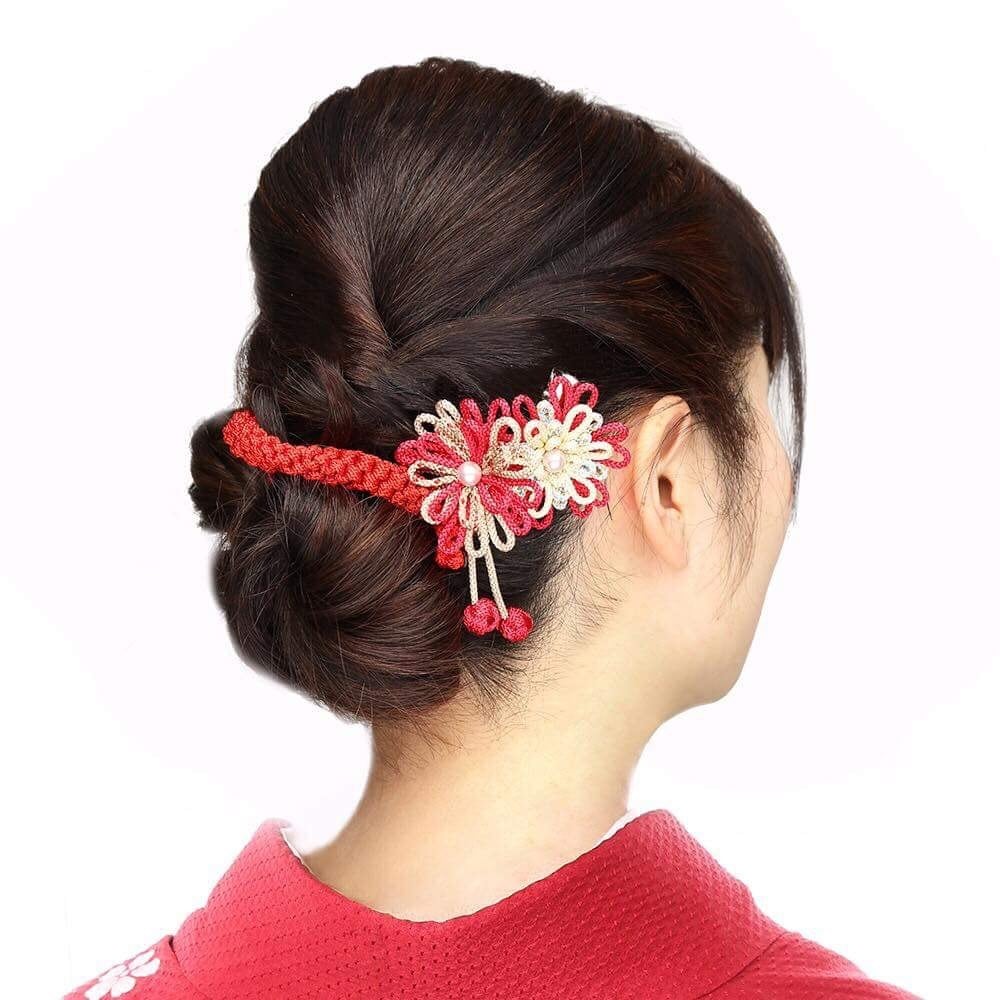 椿の髪飾りセット（赤 | 組紐アクセサリーmitorit