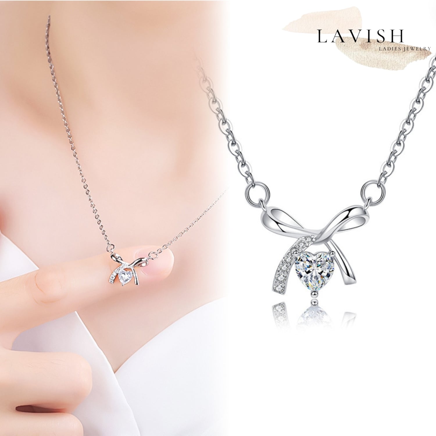 ハートリボン ネックレス レディース Necklace