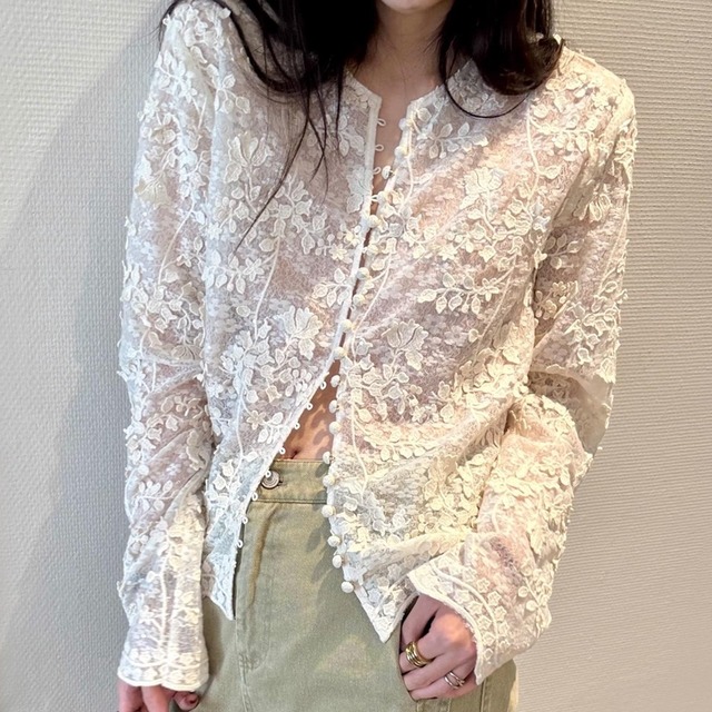 Floral lace sheer blouse　V2581
