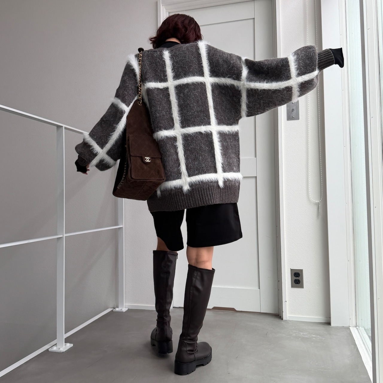 ラージチェックニットCD/ブラウン